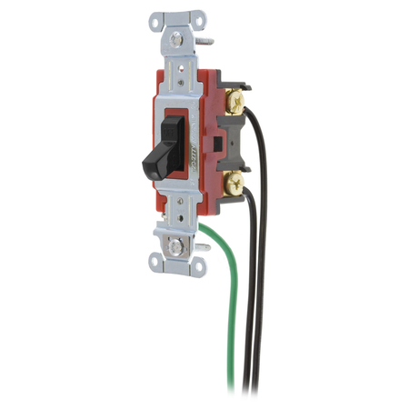 HUBBELL WIRING DEVICE-KELLEMS Hubbell- PRO Series, Toggle Switches, General Purpose AC, 20A120/277V AC, Back and Side Wired, Pre-Wired with 8" #12 THHN 1221PWBK